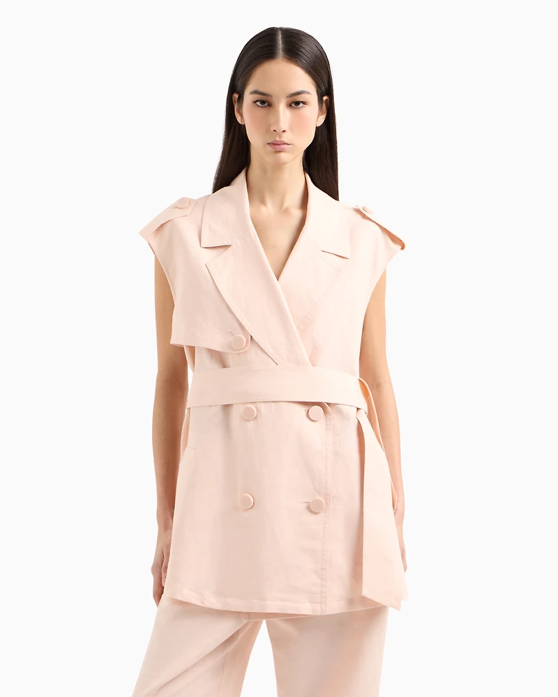 Double-breasted waistcoat with belt linen blend