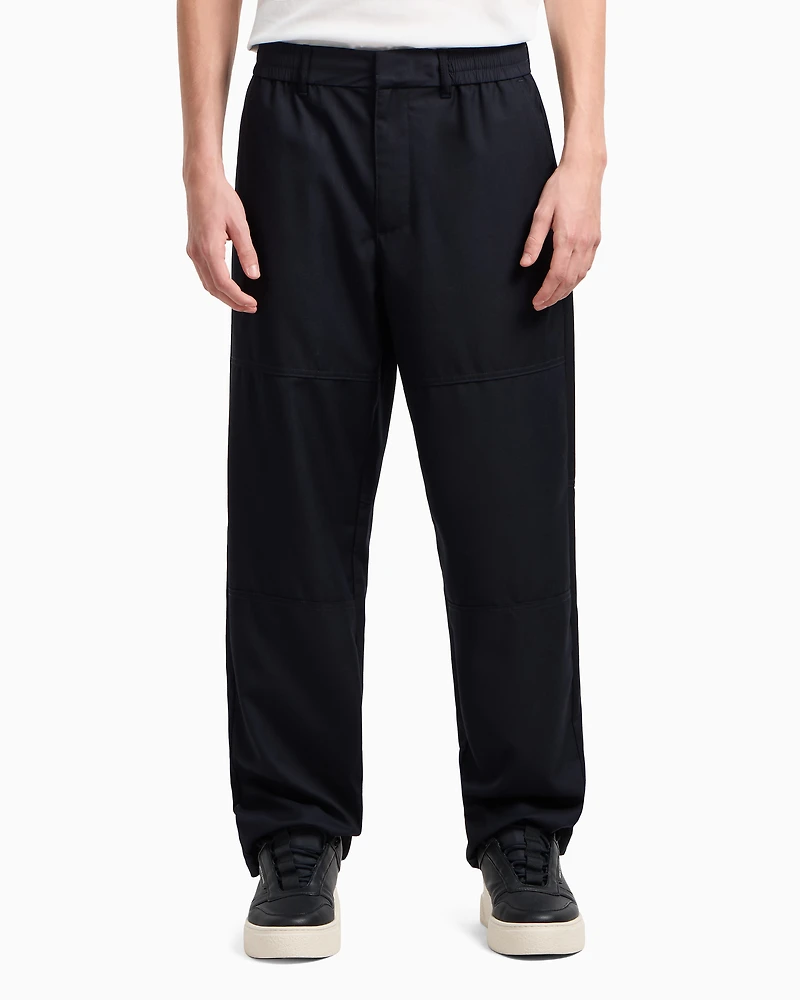 Rayon wide leg trousers with stitching details