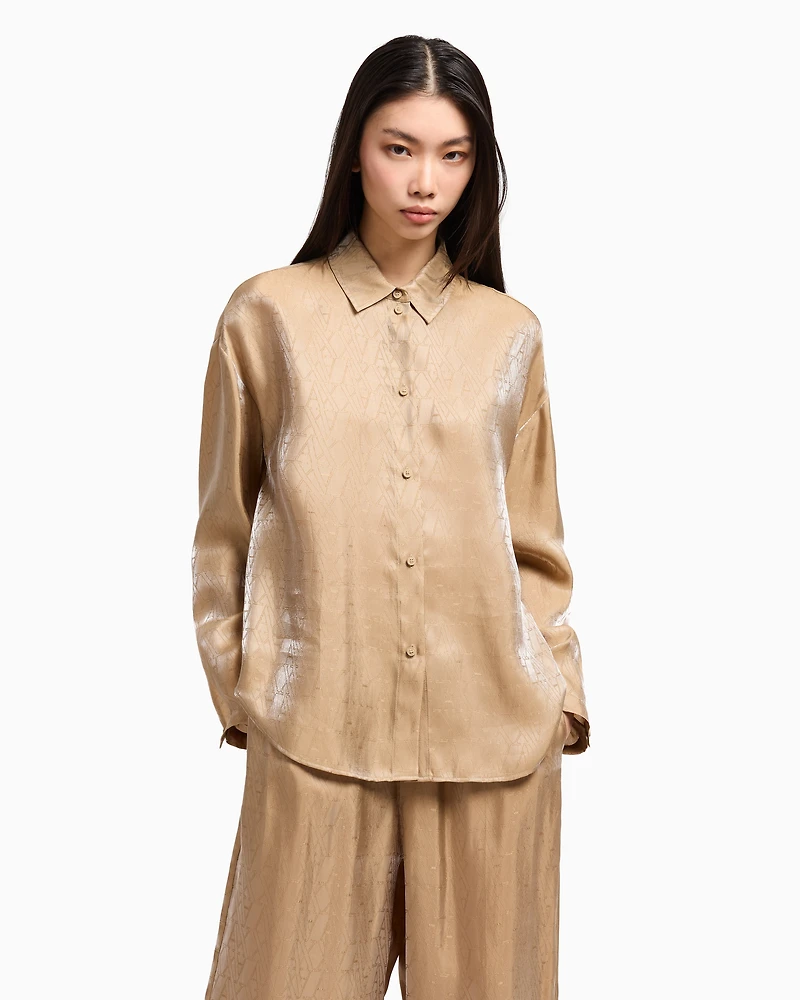 Shiny fabric shirt with allover logo