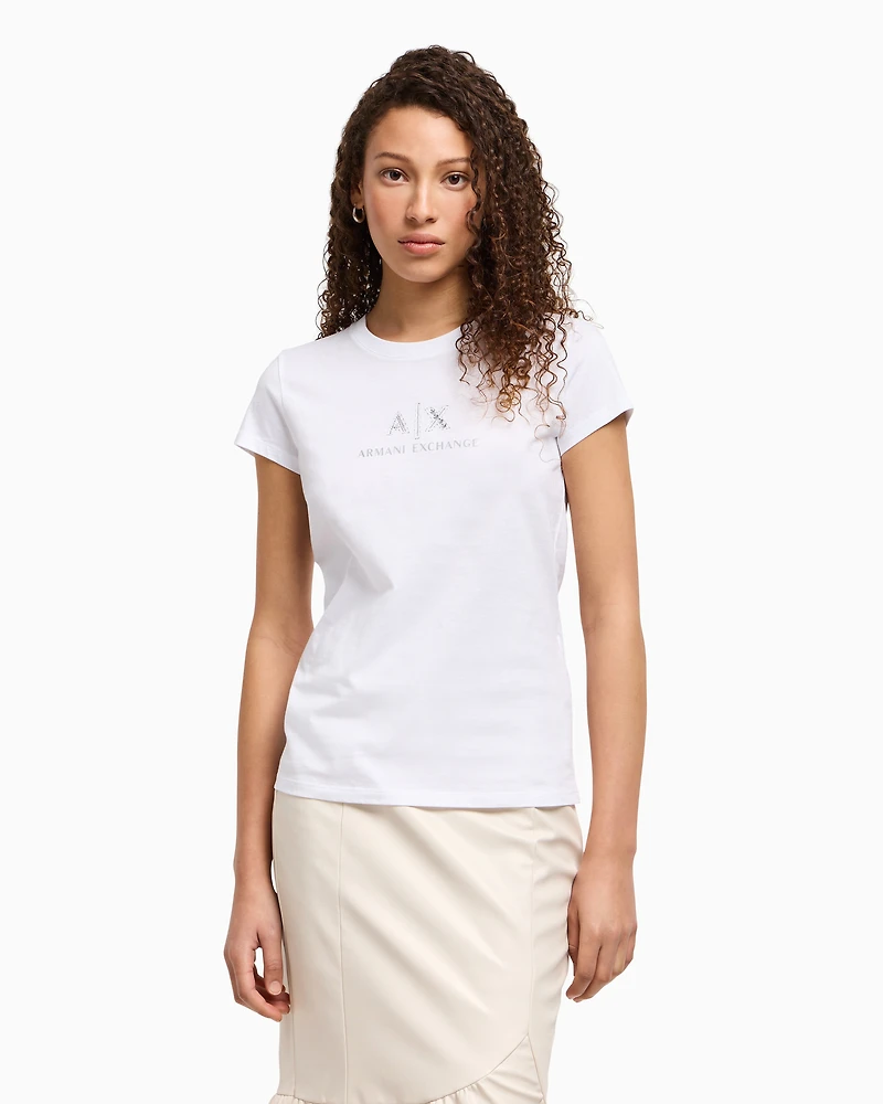 Slim fit T-shirt with logo and rhinestones
