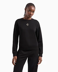 Cotton sweatshirt with metal logo