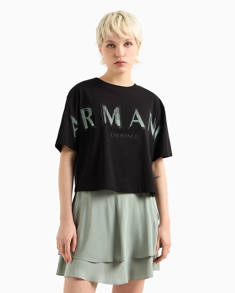 Cropped T-shirt with optical effect logo