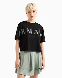 Cropped T-shirt with optical effect logo