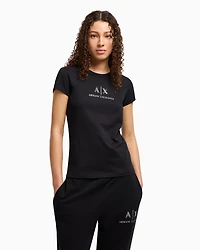 Slim fit T-shirt with logo and rhinestones