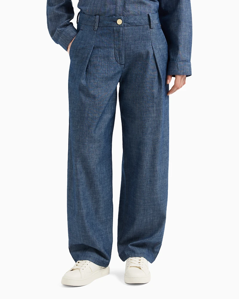 Chambray trousers with pleats