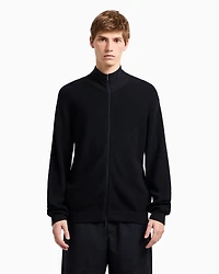 Full zip cardigan cotton and wool blend with ribs