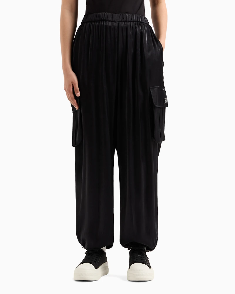 Cargo pants glitter satin fabric
