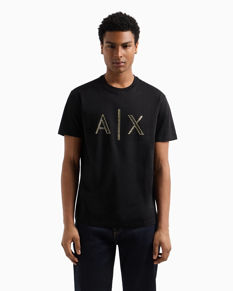 Regular fit T-shirt with rhinestone logo