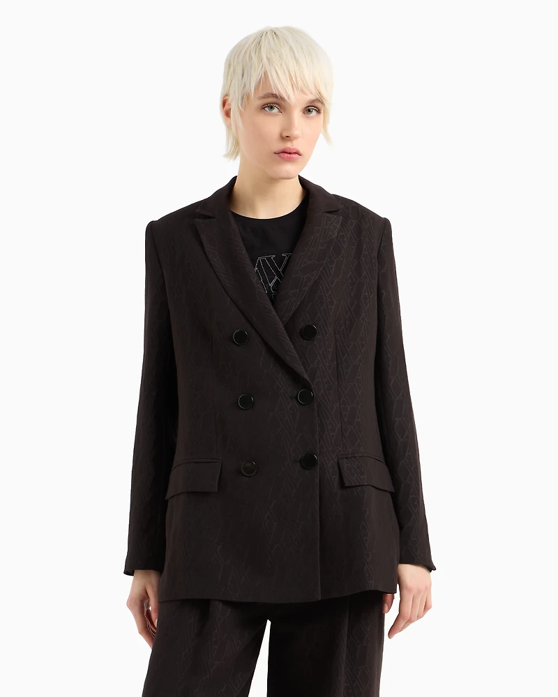 Double-breasted jacket fabric with allover logo