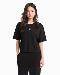 Cropped jersey T-shirt with metal logo