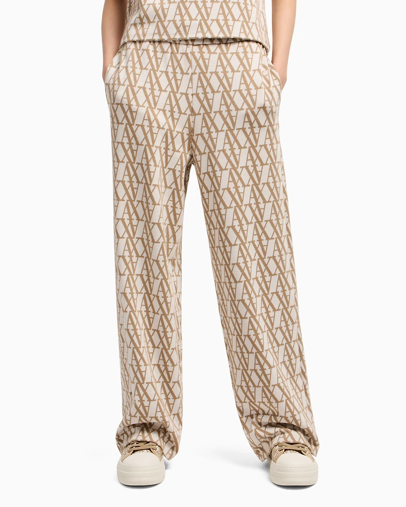 Wide-leg jacquard trousers with allover logo