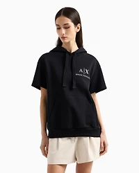 Short-sleeved sweatshirt with logo and rhinestones