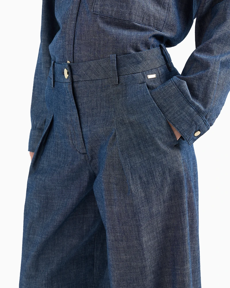 Chambray trousers with pleats