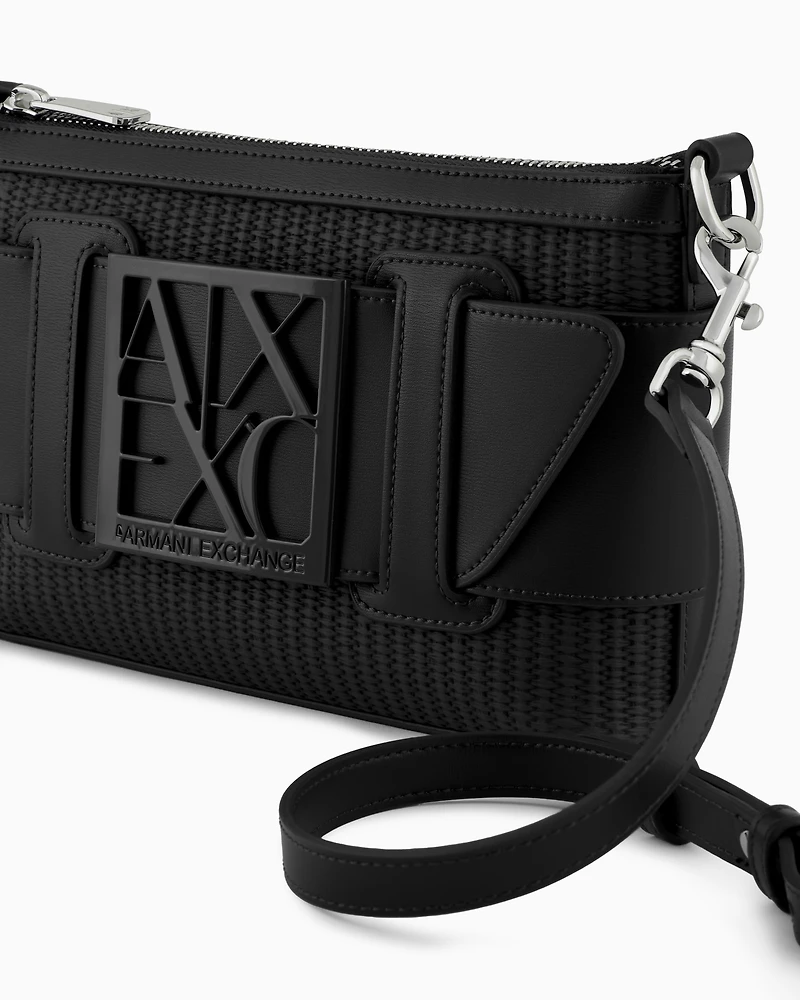 Woven fabric shoulder bag with logo