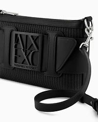 Woven fabric shoulder bag with logo