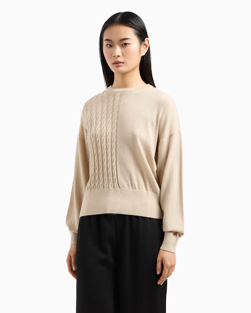 Wool blend sweater with cables