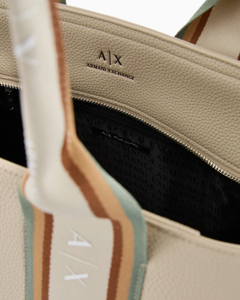 Shopper bag with contrasting bands