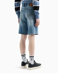 Cotton denim shorts with contrast stitching