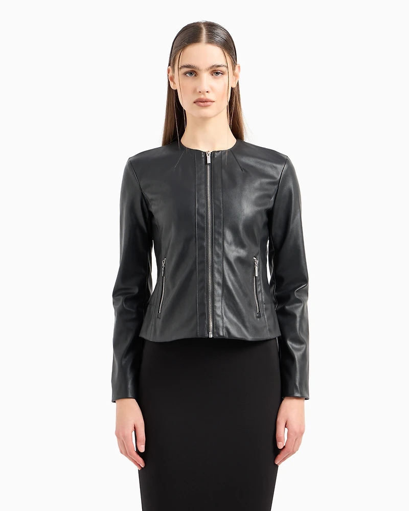 Biker jacket with decorative stitching