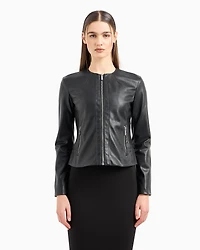 Biker jacket with decorative stitching