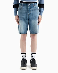 Cotton denim shorts with contrast stitching