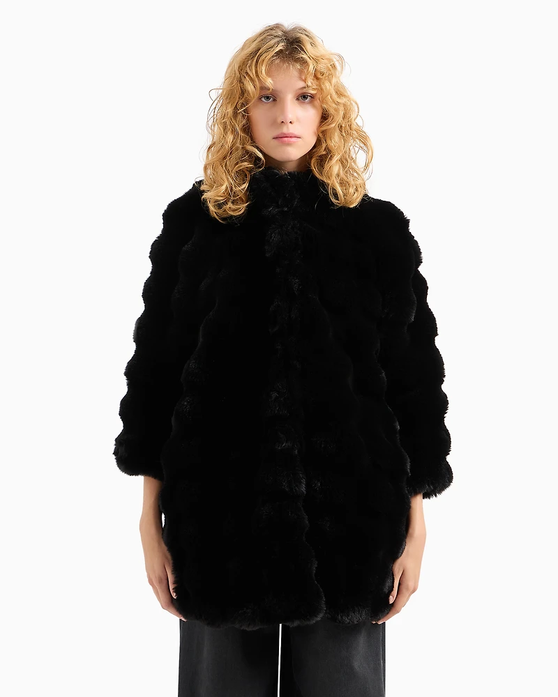 Faux fur jacket with waves