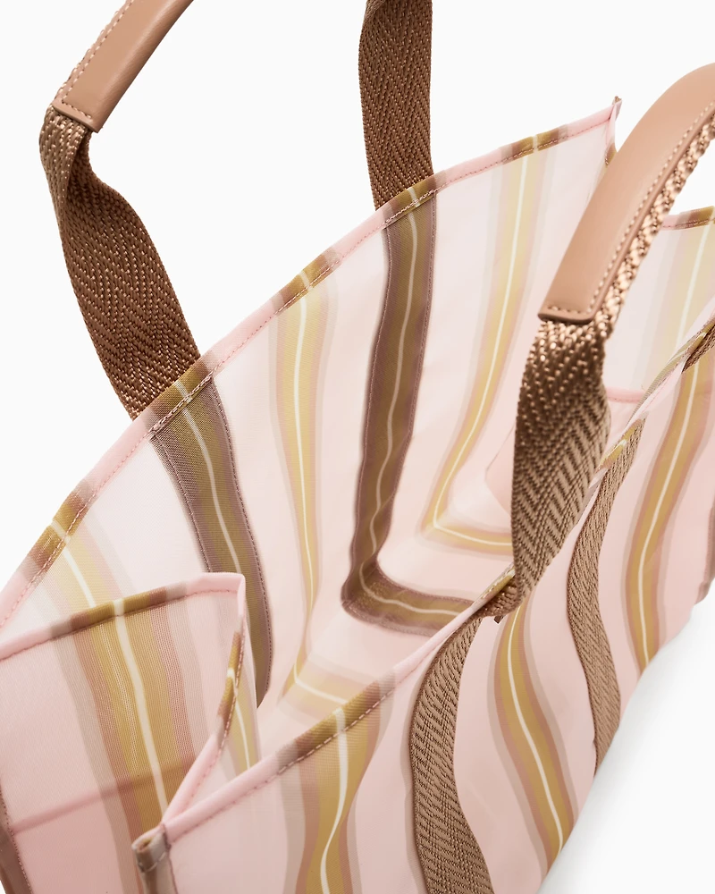 Transparent striped fabric shopper bag