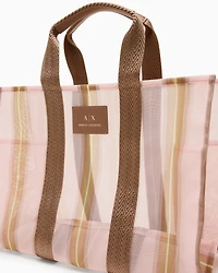 Transparent striped fabric shopper bag