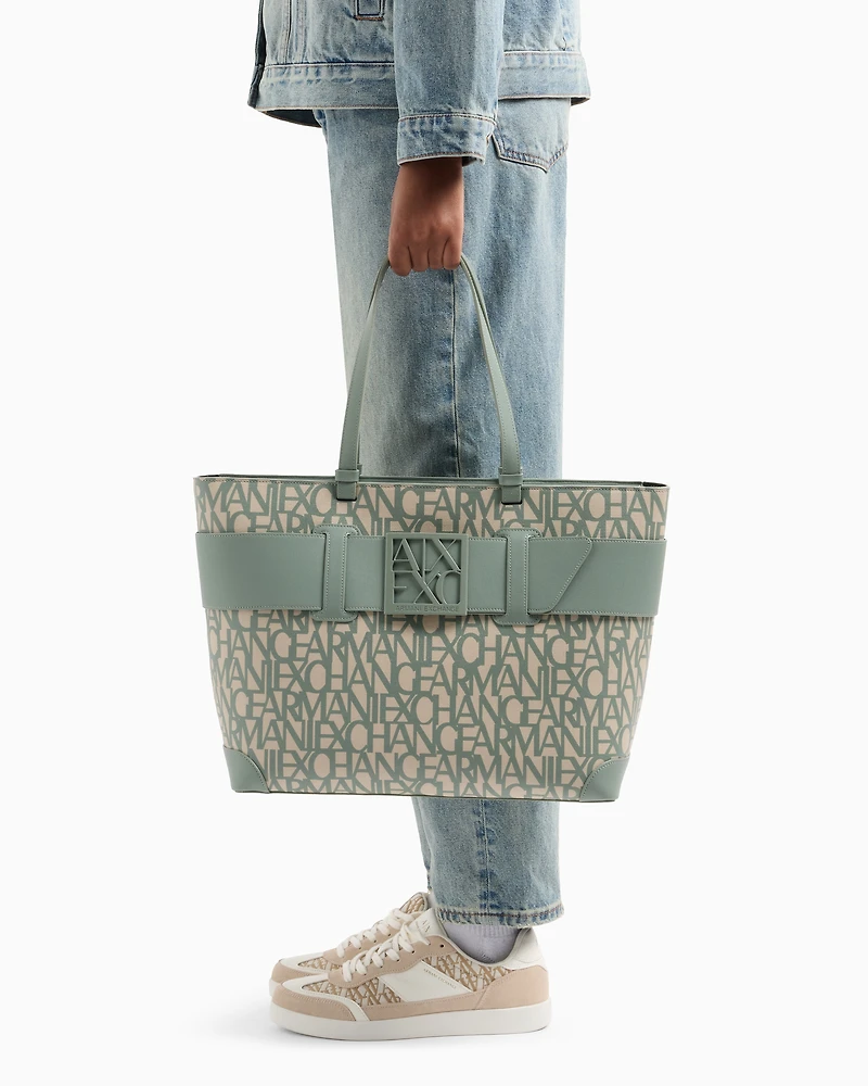 Shopper bag with allover contrasting logo