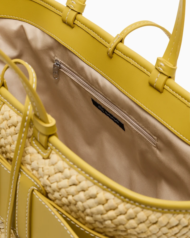 Straw shopper bag with logo band