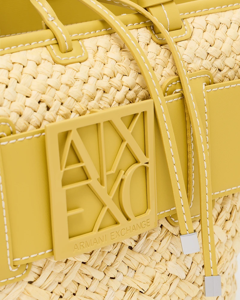 Straw shopper bag with logo band