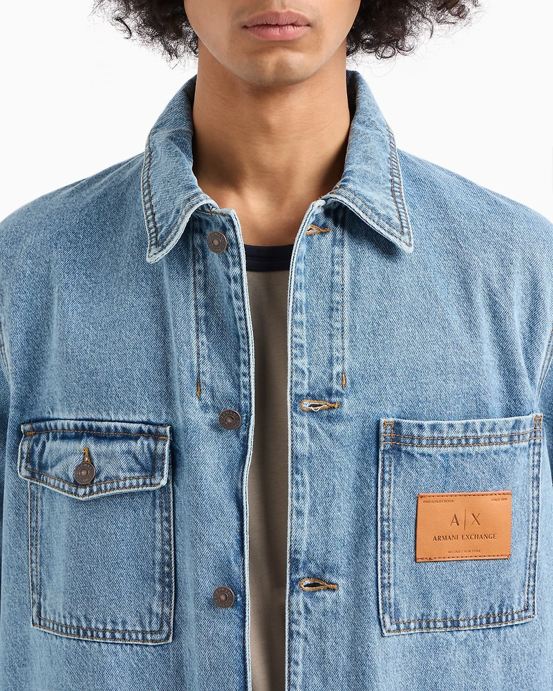 Denim jacket with logo patch