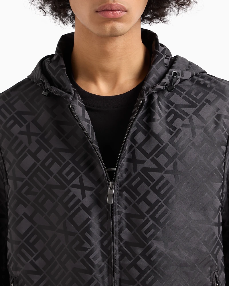 Hooded jacket fabric with logo