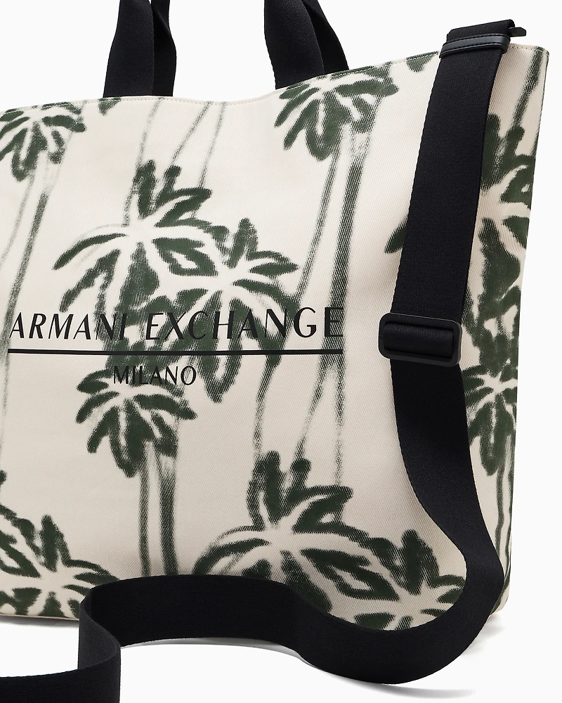 Palm-patterned cotton shopper bag