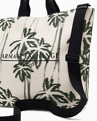 Palm-patterned cotton shopper bag