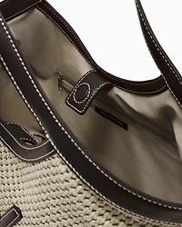 Woven fabric handbag with logo