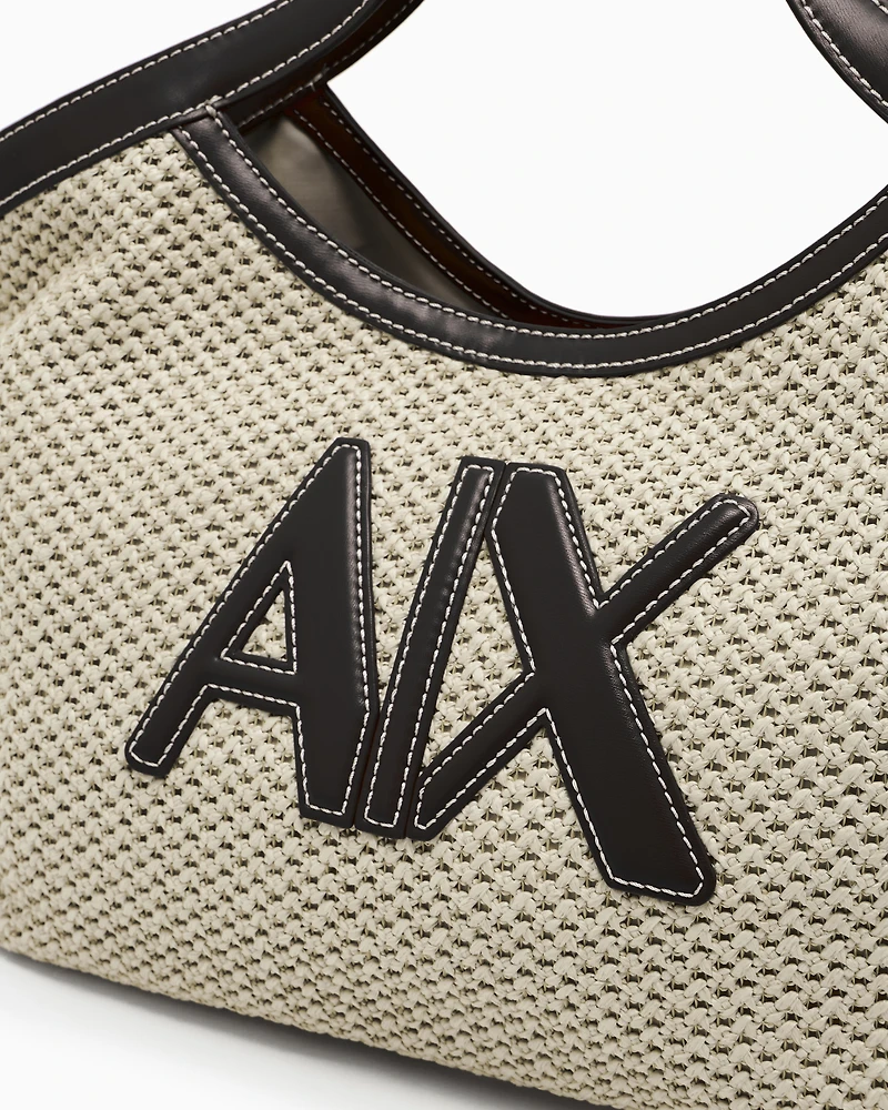 Woven fabric handbag with logo