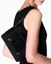 Woven fabric shoulder bag with logo