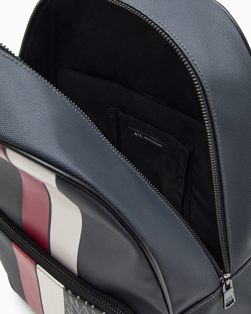 Backpack with monogram and stripes