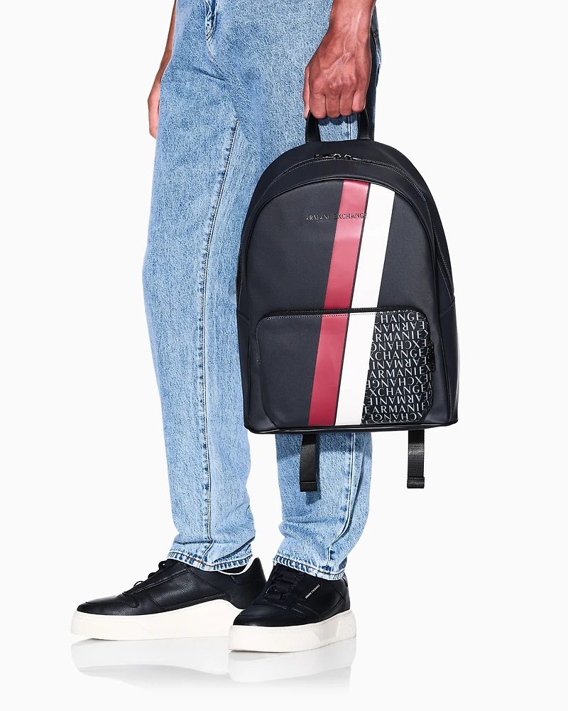 Backpack with monogram and stripes