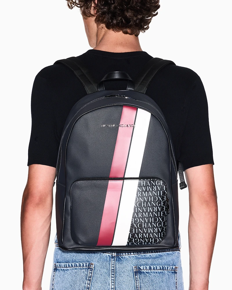 Backpack with monogram and stripes