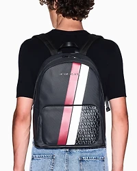 Backpack with monogram and stripes
