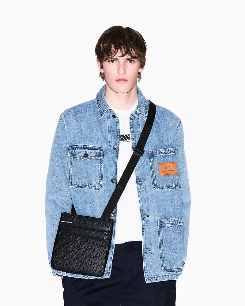 Flat shoulder bag with allover logo
