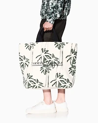Palm-patterned cotton shopper bag