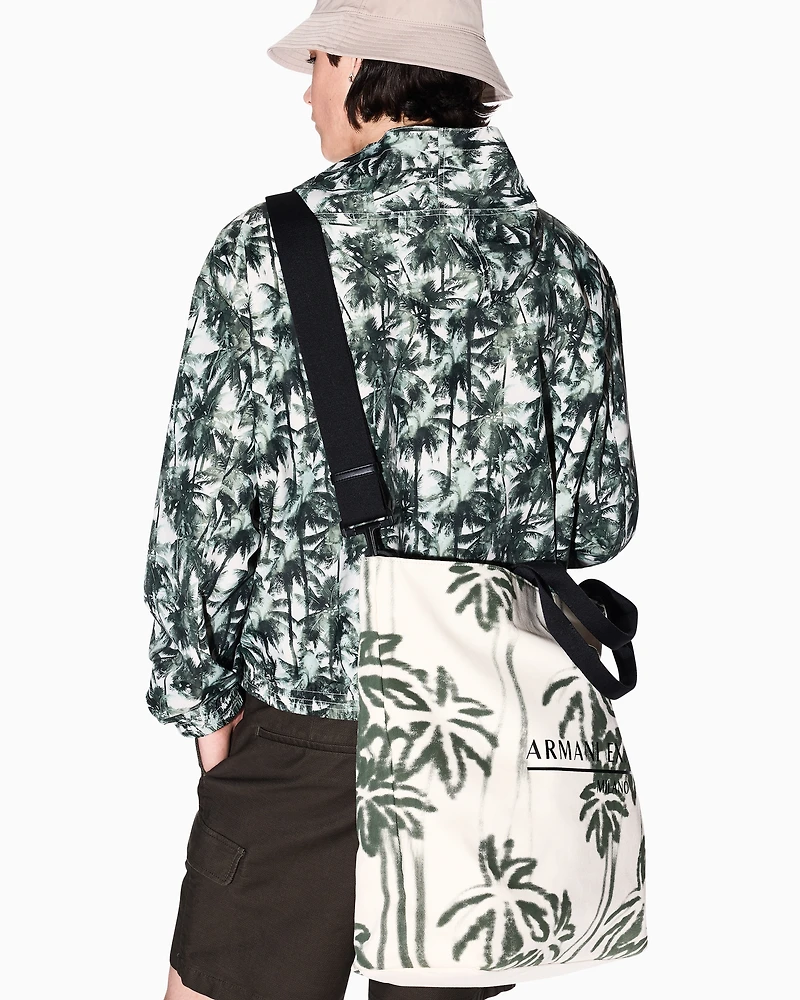 Palm-patterned cotton shopper bag