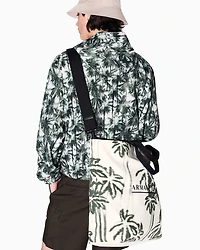 Palm-patterned cotton shopper bag
