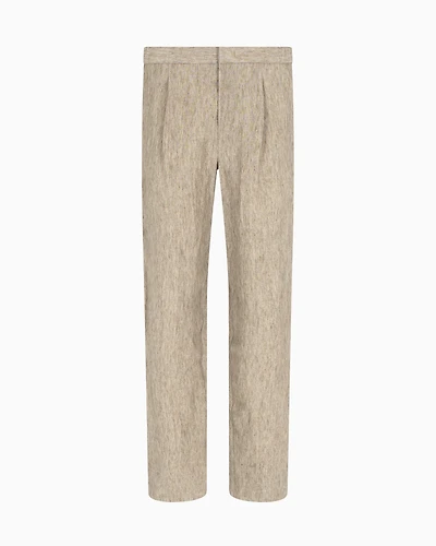 Emporio Armani - Crêpe-effect faded linen trousers with pleats, Man, Brown, Size: