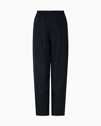 Emporio Armani - Pure linen trousers with an elasticated waist, Woman, Navy Blue, Size: