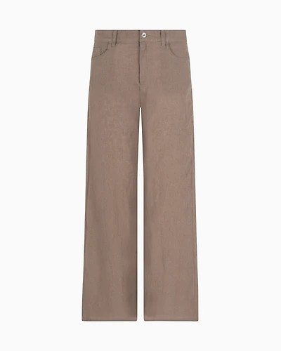 Emporio Armani - J33 mid-rise flared cropped trousers pure linen, Woman, Brown, Size: