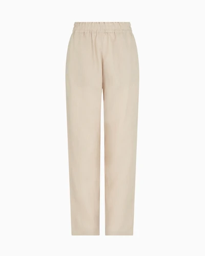 Emporio Armani - Pure linen trousers with an elasticated waist, Woman, Beige, Size: